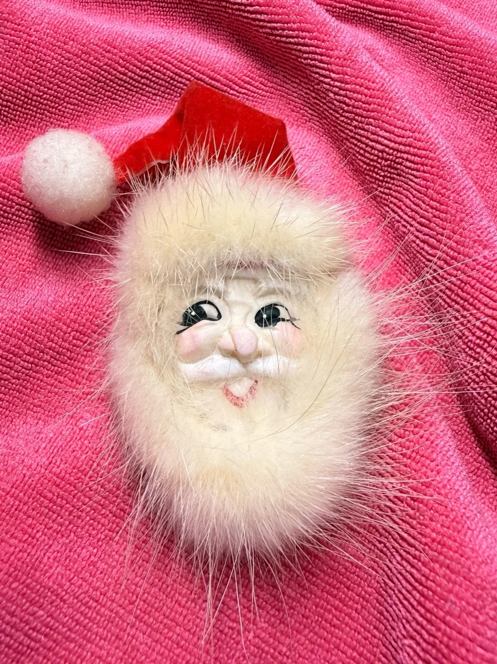 Plush Santa Face Hair Clip - Cream Fur with Red Hat
